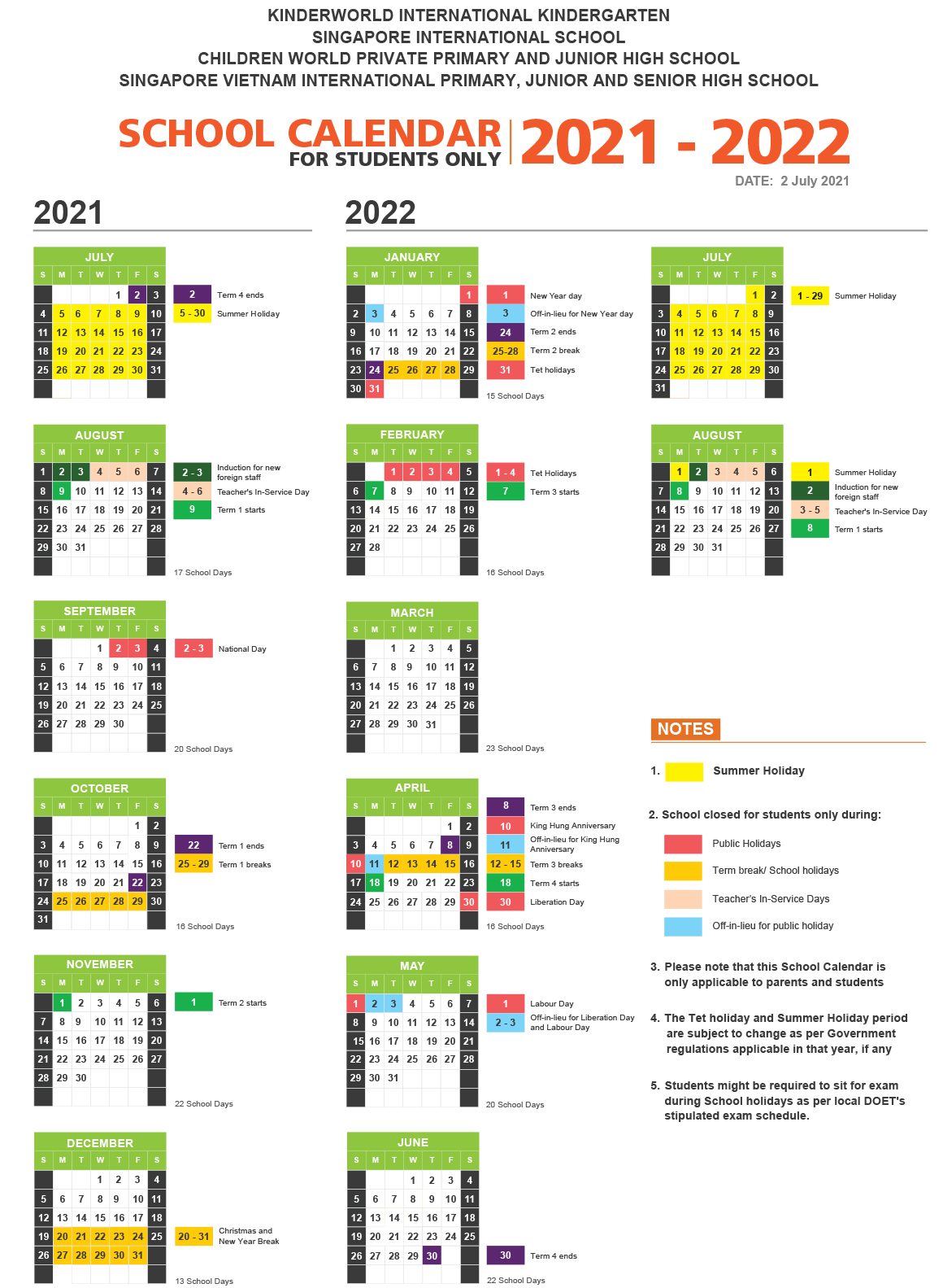 Ngu Academic Calendar 2022 School Calendar - Singapore International School @ Ha Long